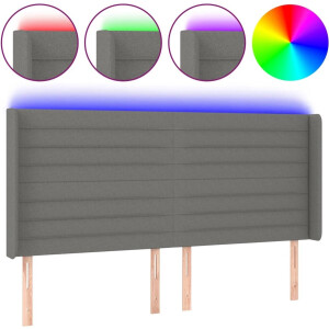 vidaXL - Hoofdbord - LED - 163x16x118/128 - cm - stof - donkergrijs