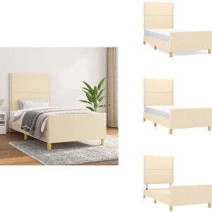 vidaXL Bedframe Met Hoofdeinde - Bedframes Met Hoofdeindes - Bed - Slaapmeubel - Bedframe zonder matras 90x200 cm stof crèmekleurig