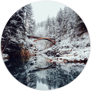 Label2X - Muurcirkel sneeuw brug - Ø 40 cm - Forex - Multicolor - Wandcirkel - Rond Schilderij - Muurdecoratie Cirkel - Wandecoratie rond - Decoratie voor woonkamer of slaapkamer