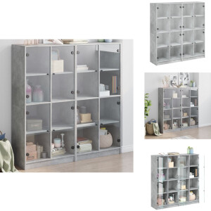 vidaXL Boekenkast - Boekenkasten - Boeken Plank - Schappenkast - Boekenkast met deuren 136x37x142 cm bewerkt hout betongrijs