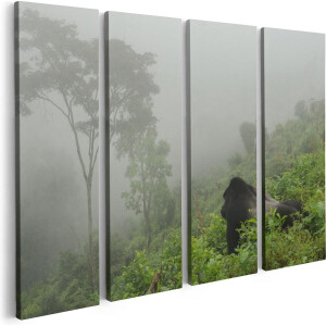 Artaza Canvas Schilderij Vierluik Gorilla in het Woud tijdens de Mist - 80x60 - Foto Op Canvas - Canvas Print