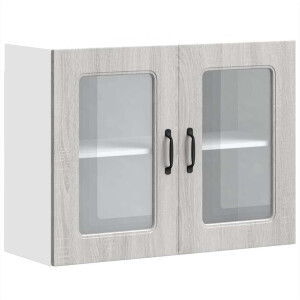 vidaXL - Keukenwandkast - met - glazen - deur - Kalmar - bewerkt - hout - grijs - sonoma - eiken