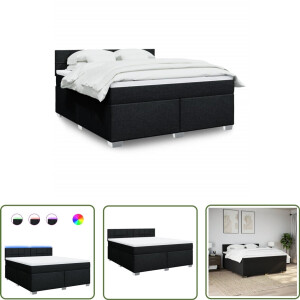 vidaXL Matras - Boxspring - Boxspring met matras stof zwart 180x200 cm - Led Lamp - Bedroom Furniture - Slaapkamerdecoratie