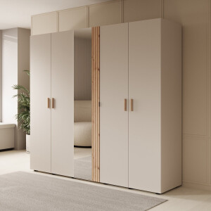 Meubella - Kledingkast Bahia - Beige - 224 cm - Met spiegel