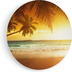 Artaza Forex Muurcirkel Tropisch Strand Tijdens Zonsondergang - 70x70 cm - Wandcirkel - Rond Schilderij - Wanddecoratie Cirkel - Muurdecoratie