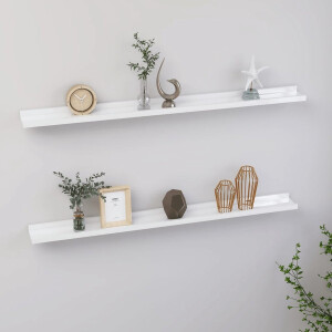 vidaXL Wanddecoratie - Wandplanken - Wandschappen 2 st 100x9x3 cm hoogglans wit - Opslagoplossing - Mdf Planken - Witte Wandplank
