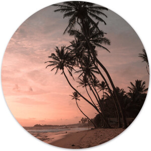 Label2X - Muurcirkel palm sunset - Ø 140 cm - Forex - Multicolor - Wandcirkel - Rond Schilderij - Muurdecoratie Cirkel - Wandecoratie rond - Decoratie voor woonkamer of slaapkamer