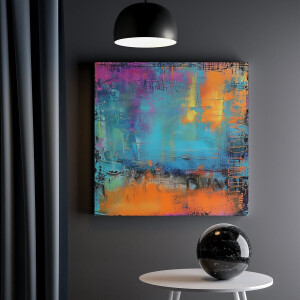 Artaza Canvas Schilderij Abstract met Blauwe, Oranje en Gele Kleuren - 30x30 cm - Klein - Wanddecoratie Woonkamer - Schilderijen - Muurdecoratie