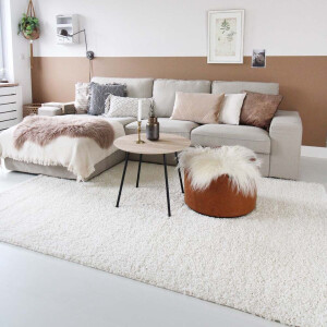 Vierkant hoogpolig vloerkleed shaggy Trend effen - crème 200x200 cm