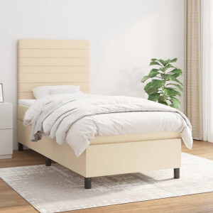 vidaXL - Boxspring - met - matras - stof - crèmekleurig - 80x200 - cm