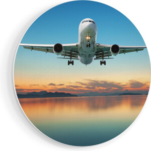 Artaza Forex Muurcirkel Vliegtuig Vliegt Boven Een Kleurrijke Zee - 90x90 cm - Groot - Wandcirkel - Rond Schilderij - Muurdecoratie Cirkel