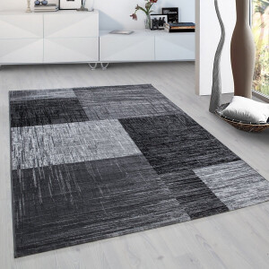 Flycarpets Marlon Vloerkleed Geblokt - Laagpolig - Zwart / Grijs - 80x150 cm