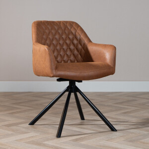 Bronx71® Industriële eetkamerstoel Dex draaibaar cognac eco-leer - stoel