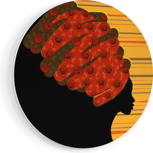 Artaza Forex Muurcirkel Afrikaanse Vrouw Met Bloemen Tulband - Abstract - 70x70 cm - Wandcirkel - Rond Schilderij - Wanddecoratie Cirkel - Muurdecoratie