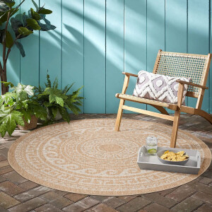 Flycarpets Summit Rond Jute Look Buitenkleed - Beige / Creme - Buiten Vloerkleed - Laagpolig Tuintapijt / Buitentapijt - 120 cm