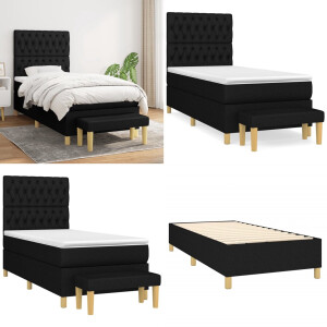 vidaXL Boxspring met matras stof zwart 100x200 cm - Boxspring - Boxsprings - Pocketveringbed - Bed