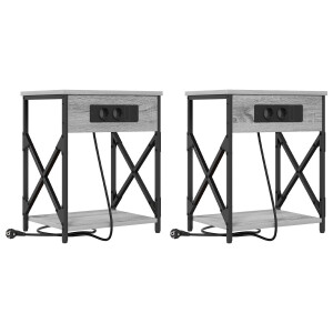 vidaXL - Nachtkastje - met - Oplaadstation - 2 - pcs - Grijs - sonoma