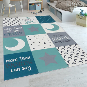 Flycarpets Kindervloerkleed - Aleris - Maan en ster - Turquoise