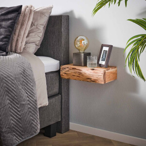 LifestyleFurn Zwevend Nachtkastje Hind Large, Met 1 lade, Acaciahout, Set van 2 stuks - Massief acacia naturel
