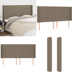 vidaXL Hoofdbord met randen 183x16x118/128 cm stof taupe - Hoofdbord - Hoofdborden - Hoofdeinde - Houten Hoofdbord
