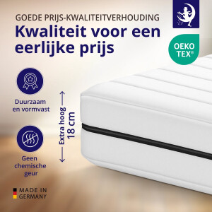Matras - 140x190 - 7 zones - koudschuim - premium plus tijk - 18 cm