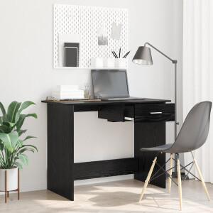 vidaXL - Bureau - met - lade - Zwart - eiken - 100 - x - 50 - x - 76 - cm - Bewerkt - hout