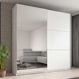 Meubella - Kledingkast Azrael - Wit - 200 cm - Met spiegel