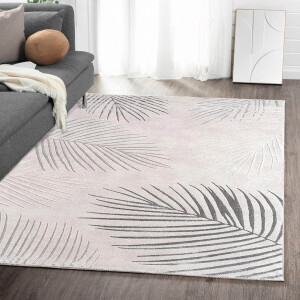 Flycarpets Evora Leaves Modern Vloerkleed Grijs – Laagpolig Tapijt Woonkamer – 240x340 cm