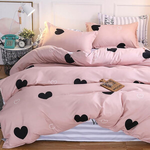 TheLau ® Stijlvolle Omkeerbare Beddengoedset in Roze en Zwart met Hart- en Strependesign
