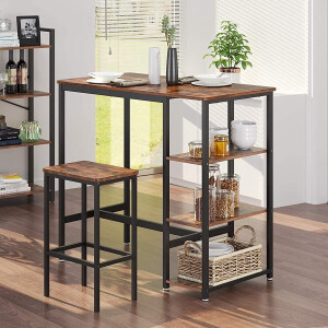 Bartafel Isolde 109x60 met 3 legplanken - bruin/zwart