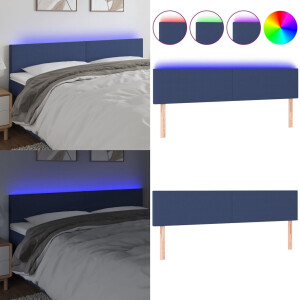 vidaXL Hoofdbord LED 200x5x78/88 cm stof blauw - Hoofdbord - Hoofdborden - Hoofdeinde - Houten Hoofdbord