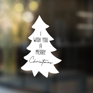 Label2X - Sticker Merry Christmas Boom - Wit - 50cm - Kerst - Kerstdecoratie - Kerst versiering