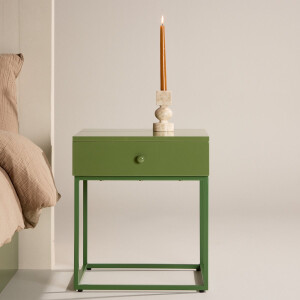 Nest living Lewis Nachtkastje Groen - Metaal - Met Lade - Industrieel - Modern - 43 x 41 x 50 cm