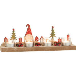 J-Line theelichthouder Kerstmis 4 Stukken - hout/metaal - mix - kerstversiering