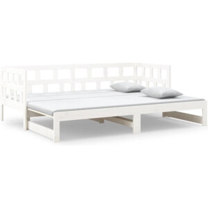 vidaXL - Slaapbank - uitschuifbaar - massief - grenenhout - wit - 2x(90x200) - cm