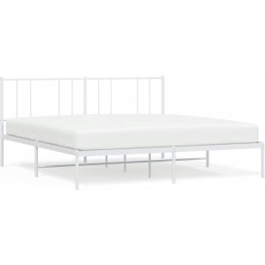 vidaXL - Bedframe - met - hoofdbord - metaal - wit - 200x200 - cm