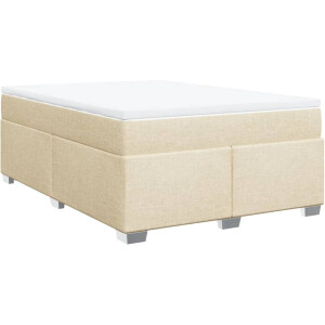 vidaXL - Boxspring - met - matras - stof - crèmekleurig - 140x200 - cm
