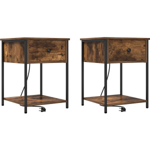 vidaXL - Nachtkastje - 2 - pcs - Gerookt - eiken - 42 - x - 41 - x - 56 - cm - Bewerkt - hout