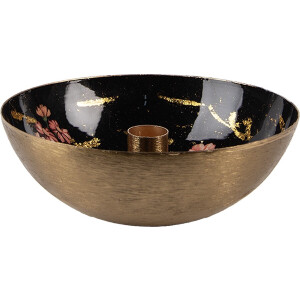 Clayre & Eef Kandelaar Ø 17x6 cm Goudkleurig Zwart Metaal Bloemen