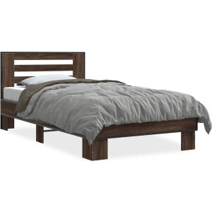 vidaXL - Bedframe - bewerkt - hout - en - metaal - bruin - eikenkleurig - 90x200 - cm