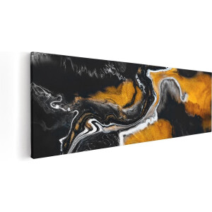 Artaza Canvas Schilderij Abstracte Kunst van Zwarte Gouden Verf - 60x20 - Foto Op Canvas - Canvas Print