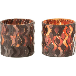 J-Line windlicht Patroon - glas - donkerroze - small - 2 stuks