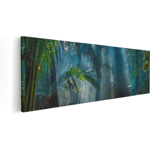 Artaza Canvas Schilderij Dichtbegroeide Jungle Met Zonnestralen  - 90x30 - Foto Op Canvas - Canvas Print