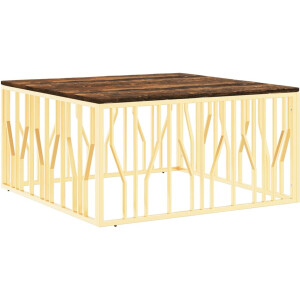 vidaXL Salontafel - Salontafels - Bijzettafel - Banktafel - Salontafel roestvrijstaal en massief gerecycled hout goudkleur
