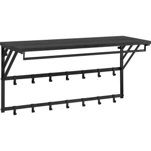 ACAZA Kapstok - Wandkapstok - Kapstok Hangend - 90 x 30 x 44 cm - 14 Haken met Plank en Kledingstang - Zwart
