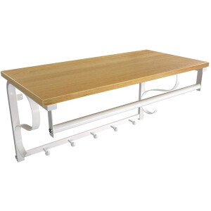 VASAGLE wandkapstok Garderobe met 5 haken, wandhaak met ophangbeugel, voor hal, slaapkamer, badkamer en woonkamer, eiken, wit