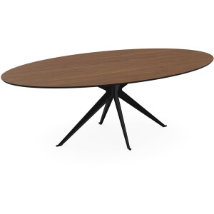 Melamine eettafel noten - ovaal zwart onderstel - eiken tafel 160 x 80 cm