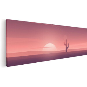 Artaza Canvas Schilderij Zonsondergang In De Woestijn Met Een Cactus - 60x20 - Foto Op Canvas - Canvas Print