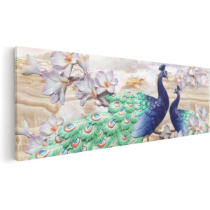 Artaza Canvas Schilderij Twee Pauwen Bij Elkaar Met Bloemen - Liefde - 60x20 - Foto Op Canvas - Canvas Print