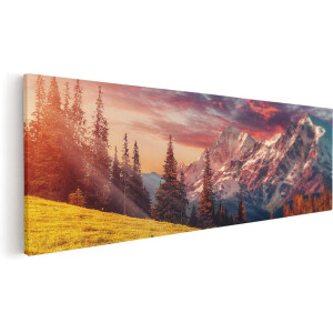 Artaza Canvas Schilderij Alpen Landschap Met Een Kleurrijke Hemel - 90x30 - Foto Op Canvas - Canvas Print